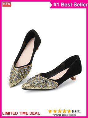 Women's Low Kitten Heel Pointed Toe Slip On Pumps Dressy Work Shoes